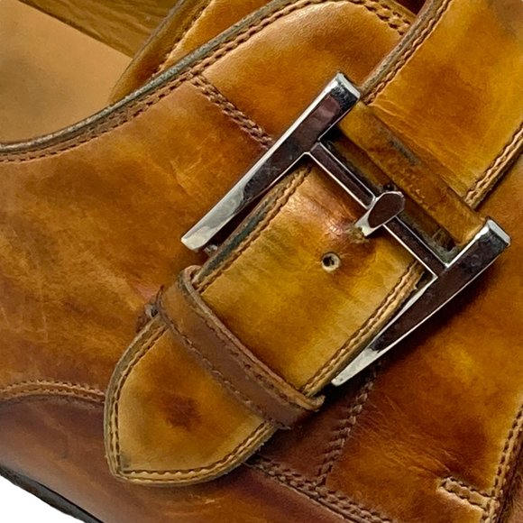 Magnanni Marco Monk Strap Dress Shoes Brown Leather Made Spain Men Size 10.5M Magnanni Marco Cuero Single Monk Strap Gray Mens Dress Sz  main image 4